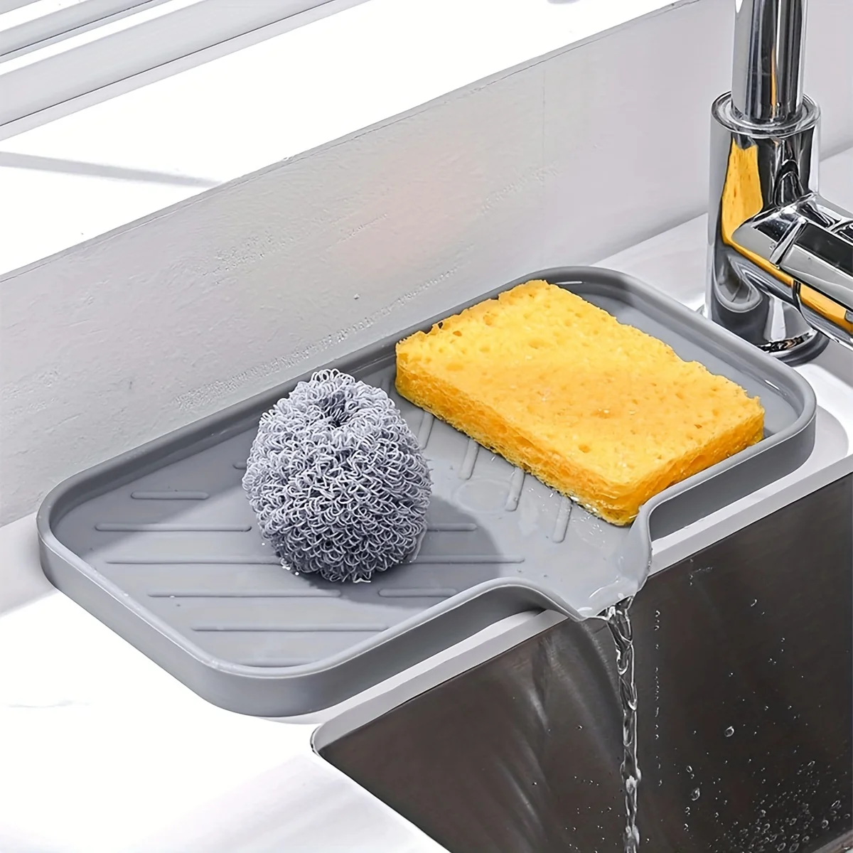 Sink Silicone Tray With Drain Soap Sponge