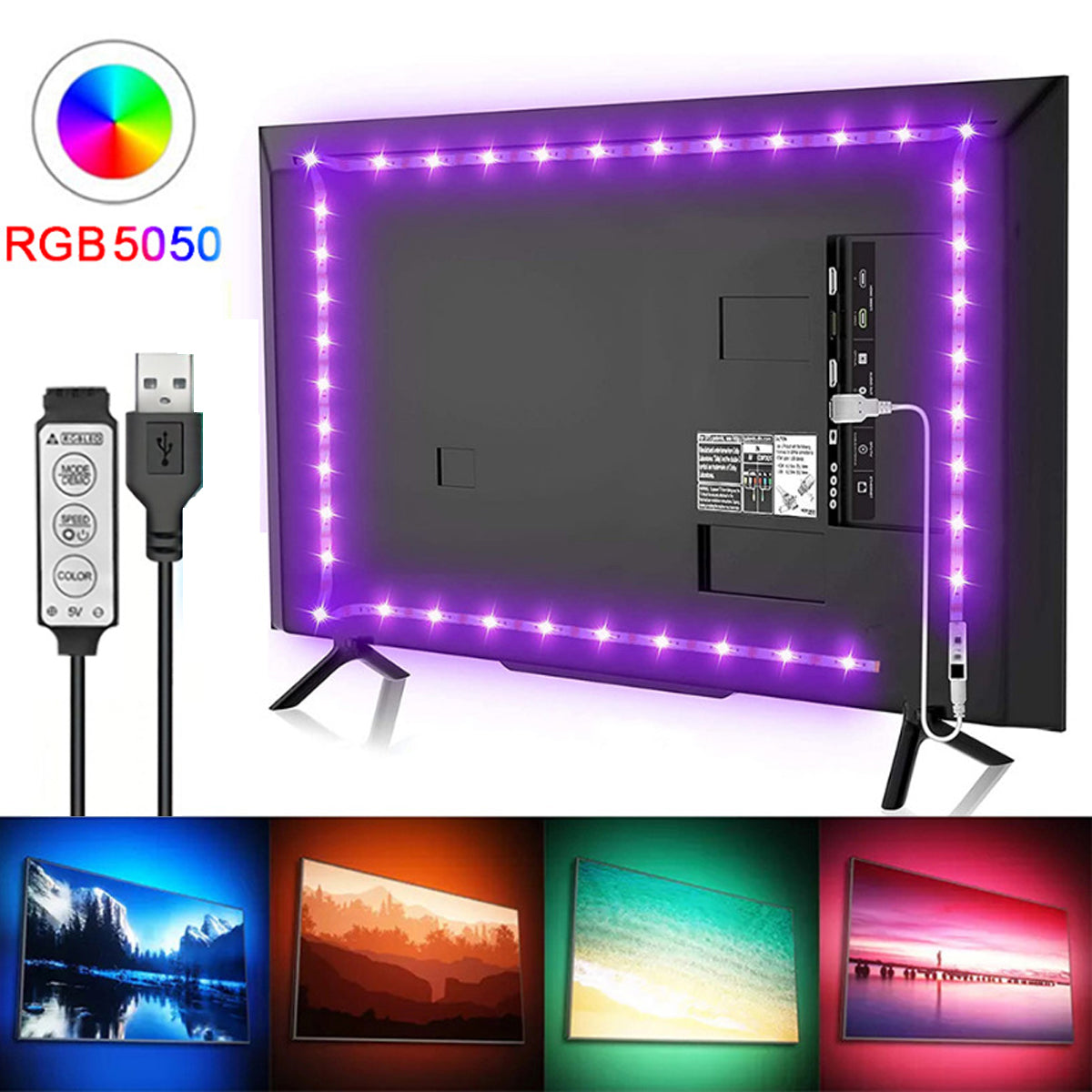 RGB USB LED Strip Light 3keys