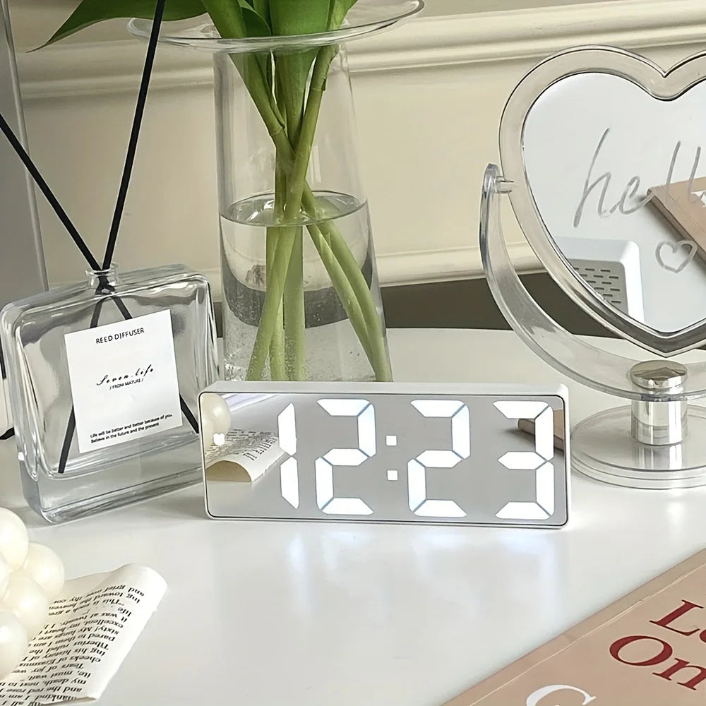 1pc Luminous Mirror Clock Dormitory Desktop LED Electronic
