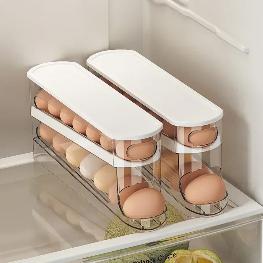 Bilayer Fridge Egg Storage Box Automatic Rolling
