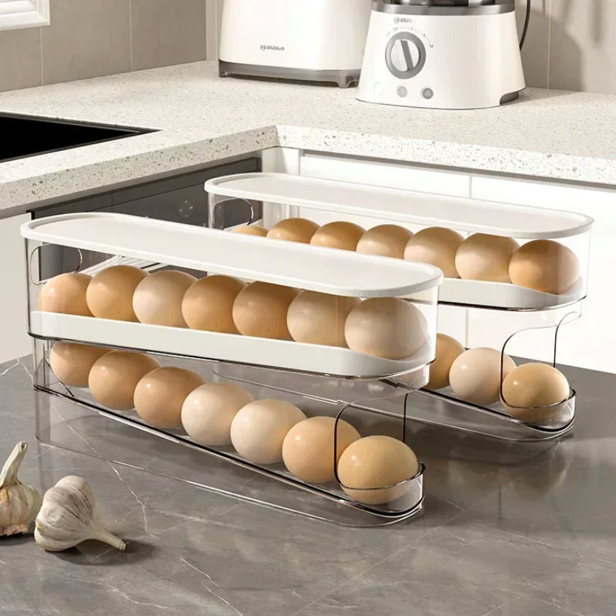 Bilayer Fridge Egg Storage Box Automatic Rolling