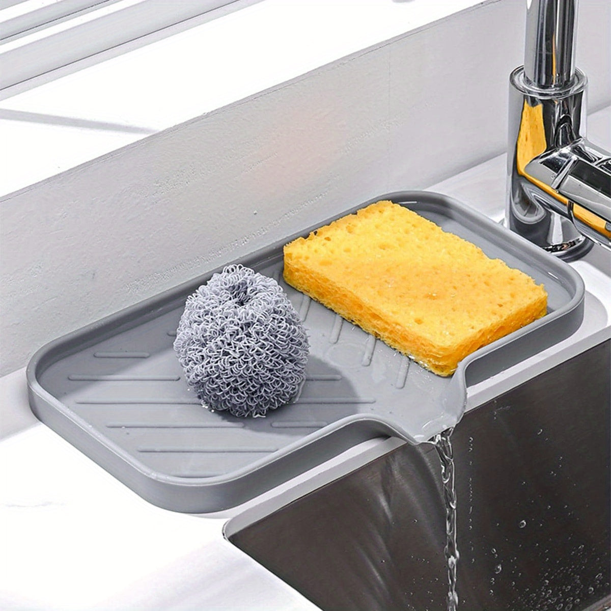 Sink Silicone Tray With Drain Soap Sponge