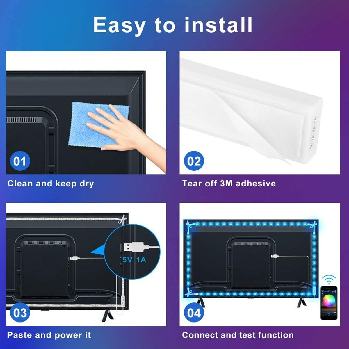RGB USB LED Strip Light 3keys