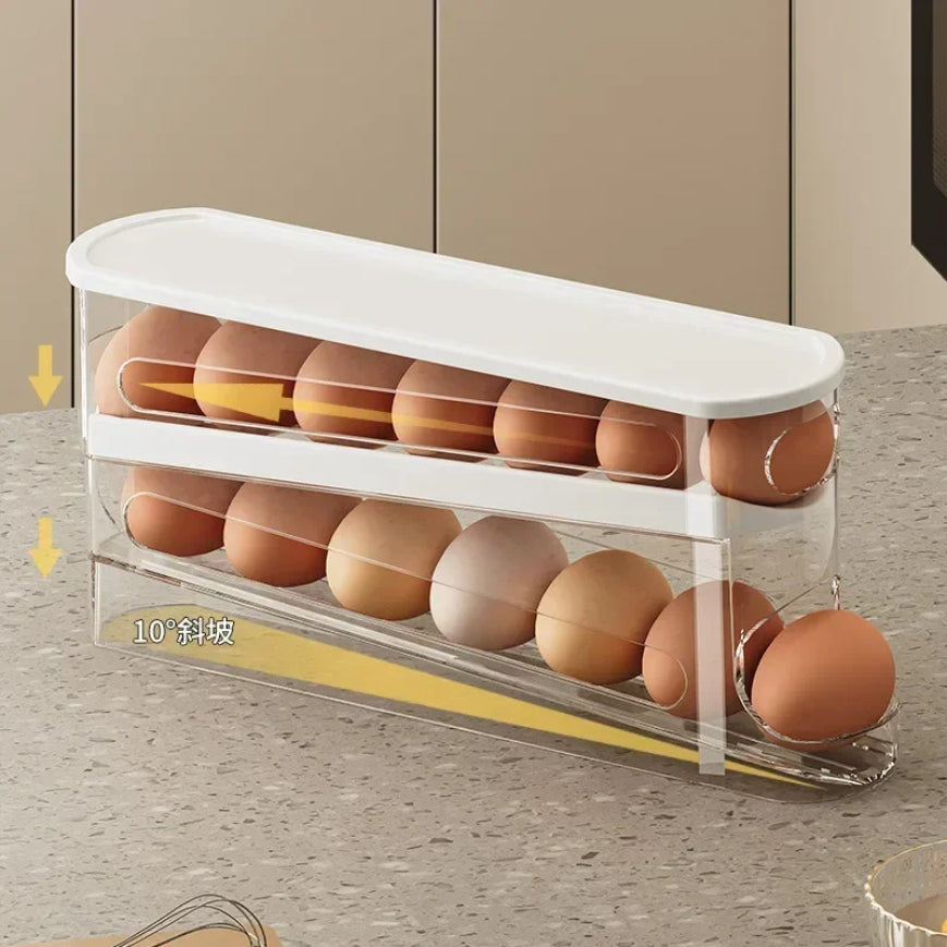 Bilayer Fridge Egg Storage Box Automatic Rolling