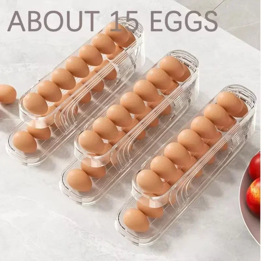 Bilayer Fridge Egg Storage Box Automatic Rolling