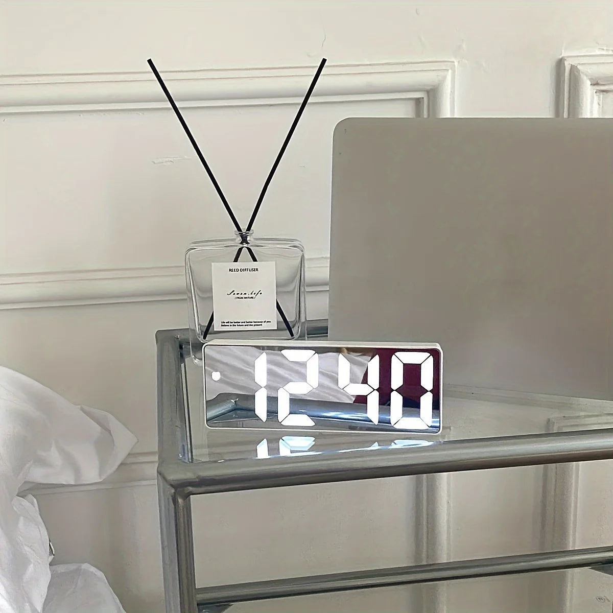 1pc Luminous Mirror Clock Dormitory Desktop LED Electronic