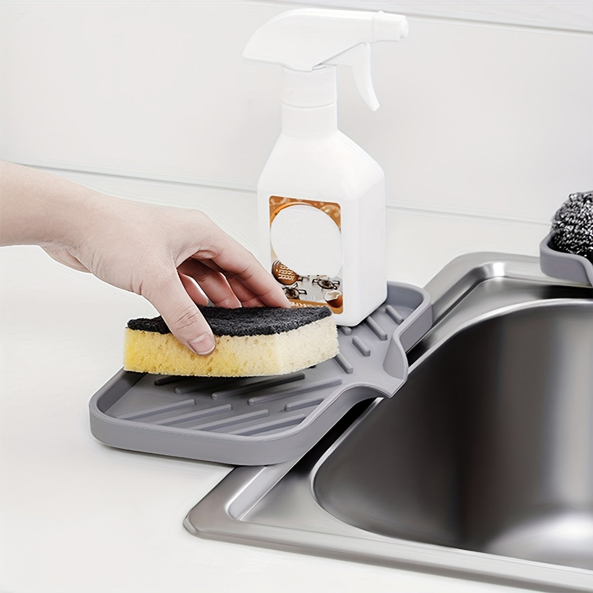 Sink Silicone Tray With Drain Soap Sponge