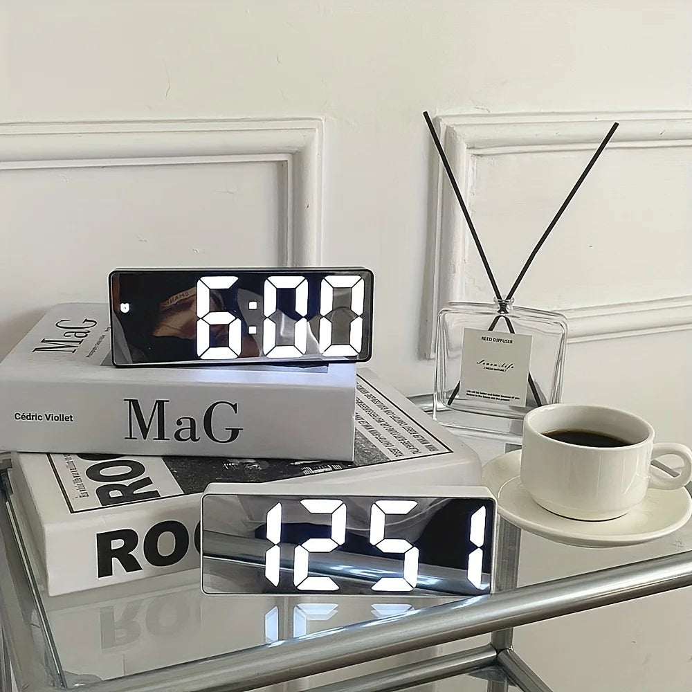 1pc Luminous Mirror Clock Dormitory Desktop LED Electronic