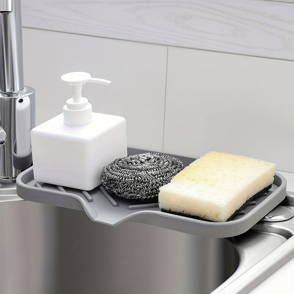 Sink Silicone Tray With Drain Soap Sponge