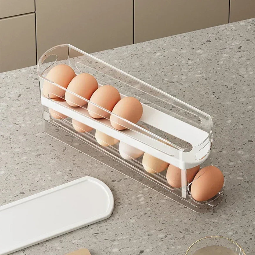 Bilayer Fridge Egg Storage Box Automatic Rolling