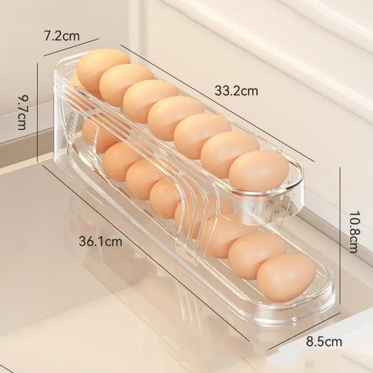 Bilayer Fridge Egg Storage Box Automatic Rolling