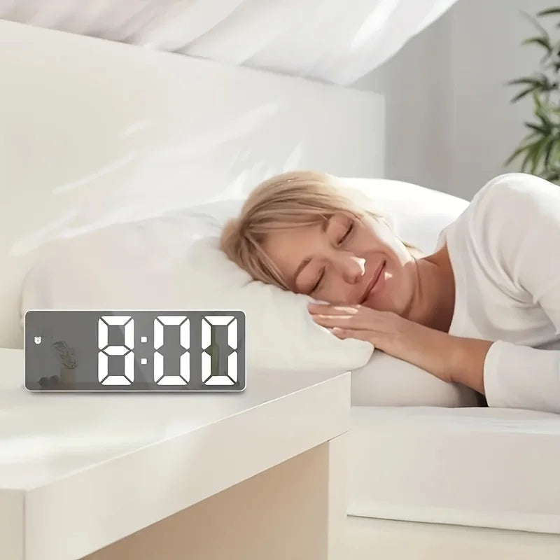 1pc Luminous Mirror Clock Dormitory Desktop LED Electronic