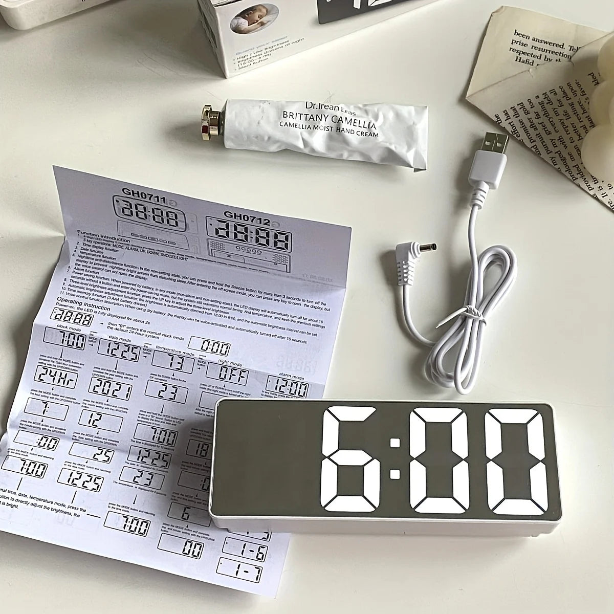 1pc Luminous Mirror Clock Dormitory Desktop LED Electronic